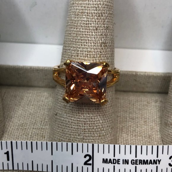 Square Cut Citrine Colored Cocktail Ring - Picture 2 of 5